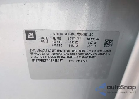 2016 Chevrolet Malibu 1Lt z USA, uszkodzony, nr VIN 1G1ZE5ST9GF206267